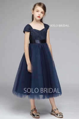 dark blue shoulder strap flower girl dress knee length 5D7A6156